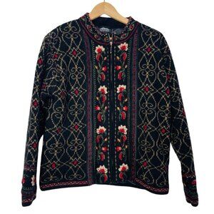Vintage Icelandic Design 100% wool Floral European Style Zip Jacket Size: M